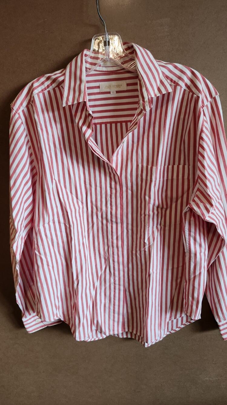 Vintage John Henry Red & White Striped Long Sleeve Shirt Size 12 Wt36